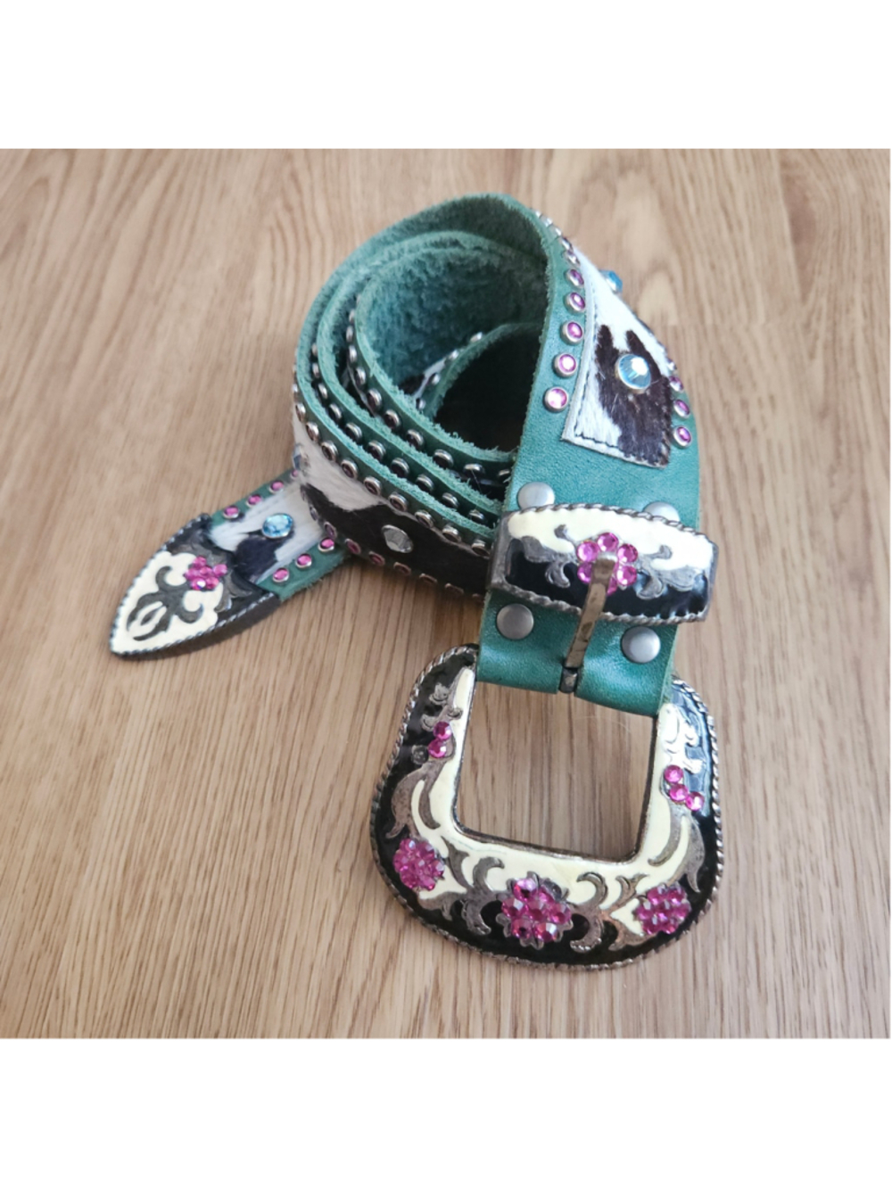 Leatherock Western Calf Hair Studded Floral Rhinestone Cowgirl Belt L36 Cow